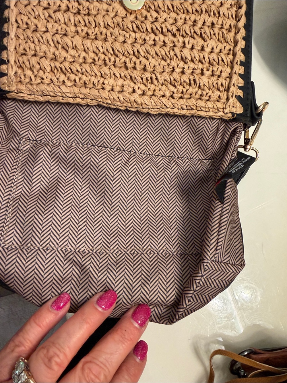 Moda Luxe Tan Woven Crossbody with Black Trim - Picture 6 of 7